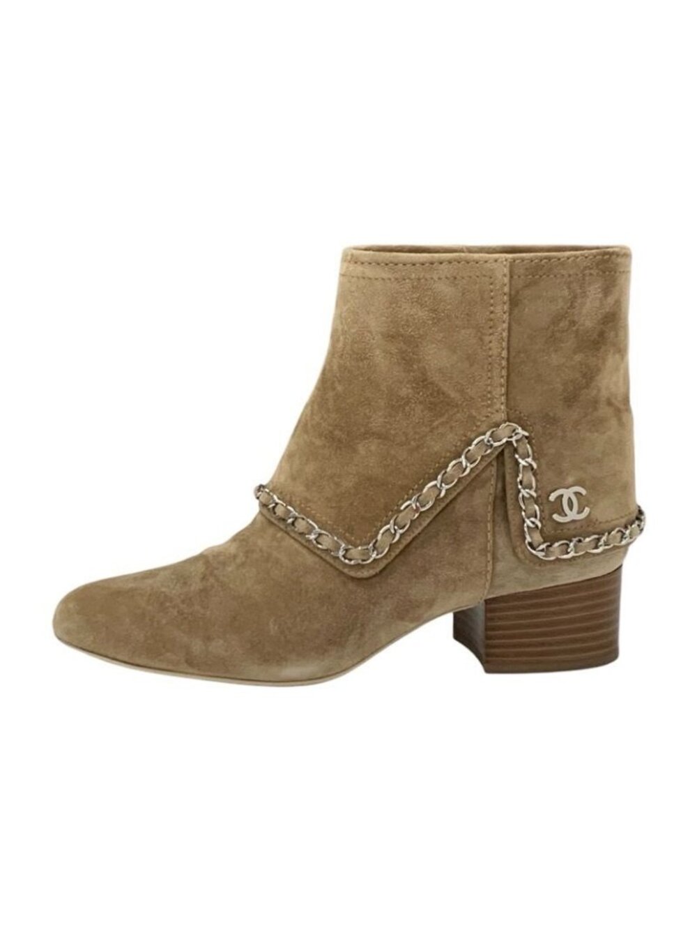 Chanel Boots Short Shoes Suede Beige Silver Coco Mark Chain - Picture 3 of 10